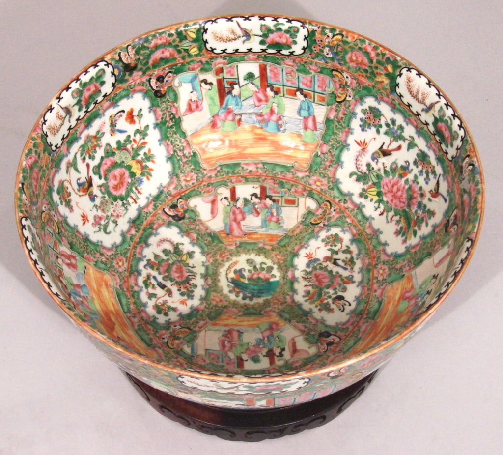 19th Century Large Canton Famille Rose enameled punch bowl