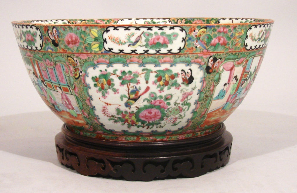Porcelain Large Canton Famille Rose enameled punch bowl