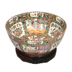 Large Canton Famille Rose enameled punch bowl