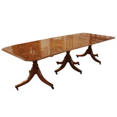 English Regency Style Mahogany 3 Pedestal Dining Table