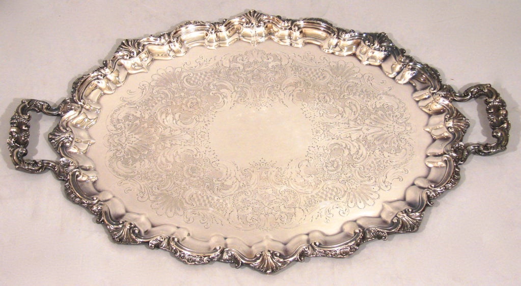 English Two Large Graduated Silver Plated Tea Trays