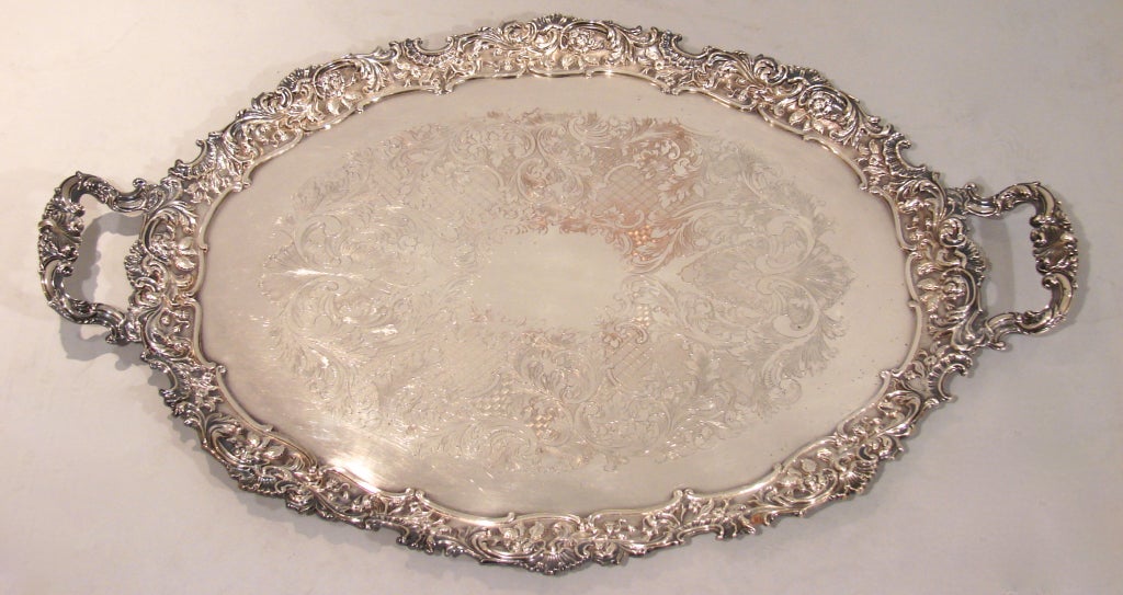 Two Large Graduated Silver Plated Tea Trays 1