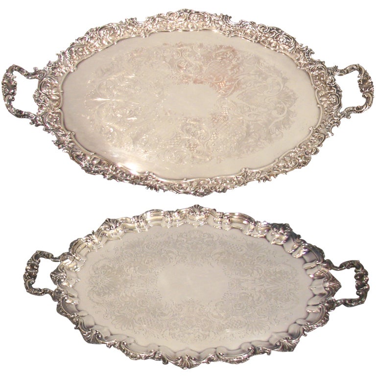 Two Large Graduated Silver Plated Tea Trays