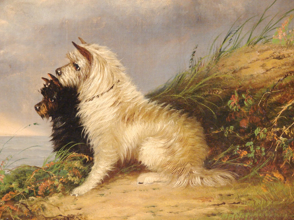 English Pair Of Terrier Oil Paintings By J. Langlois