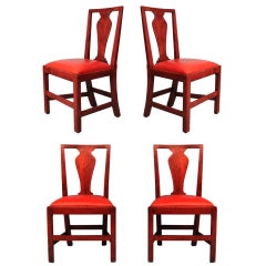 Set of 4 Georgian Yew Wood Chairs with Leather Seats
