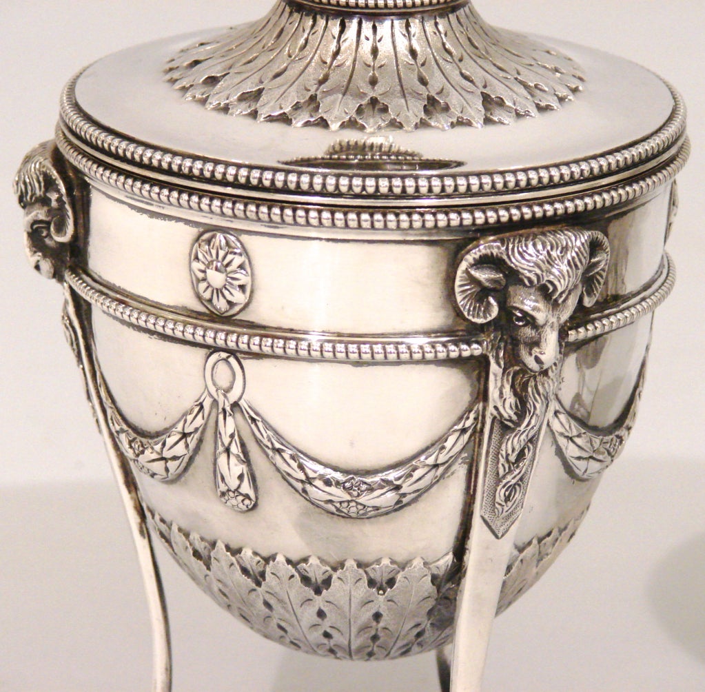 Fine Pair of English Sterling Silver Covered Urns at 1stdibs
