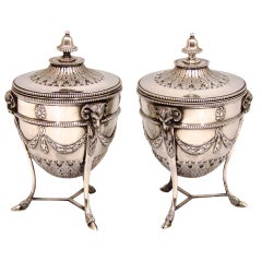 Fine Pair of English Sterling Silver Covered Urns