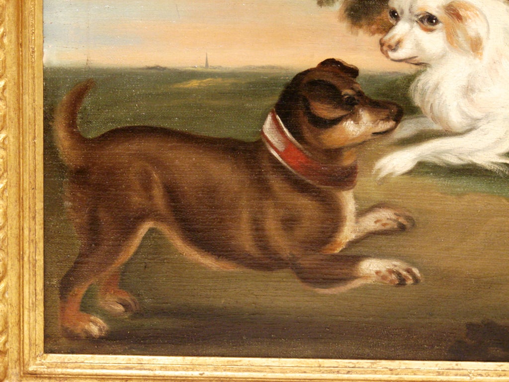 19th Century English School Oil on Canvas of Two Dogs
