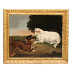 English School Oil on Canvas of Two Dogs