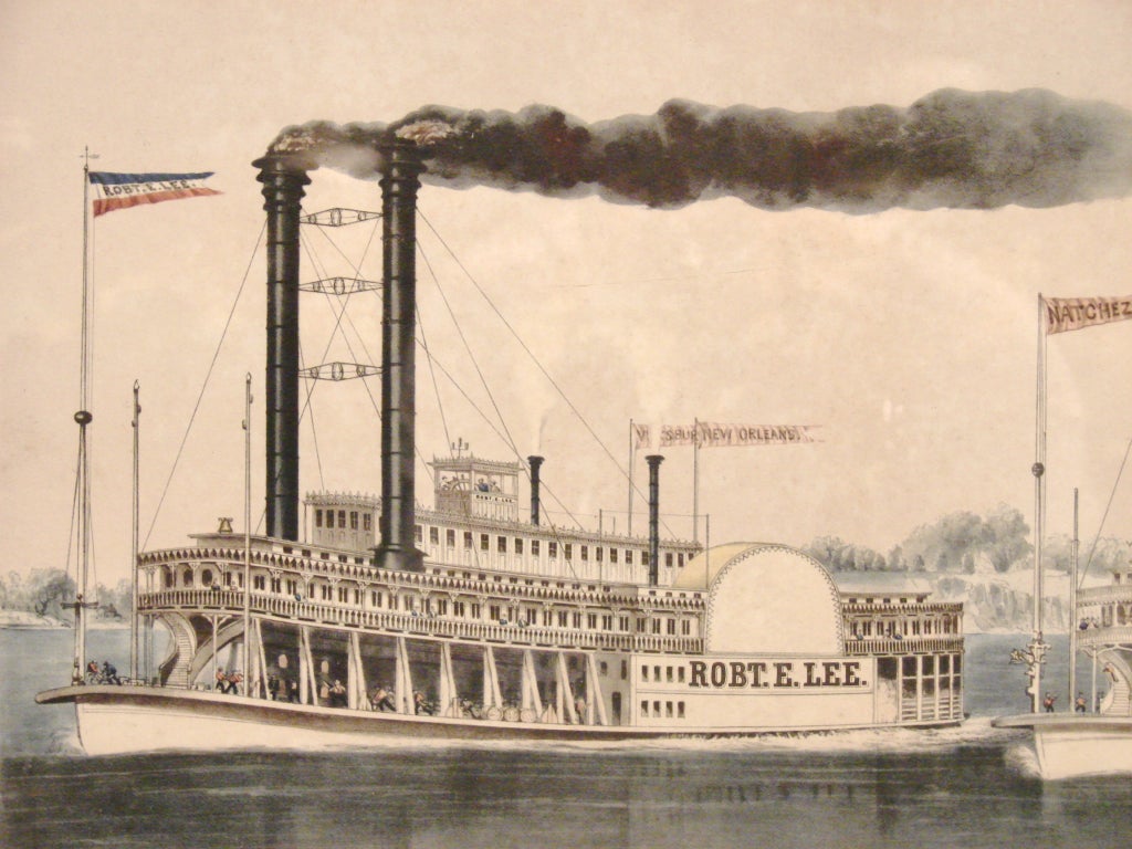 Currier and Ives Lithograph "The Great Race on the Mississippi"