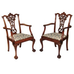 Antique 8 English Mahogany Chippendale Style Ribbon Back Dining Chairs