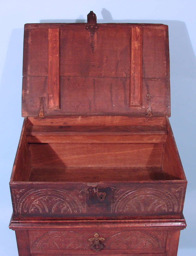 Carved Oak Bible Box on a Later Stand