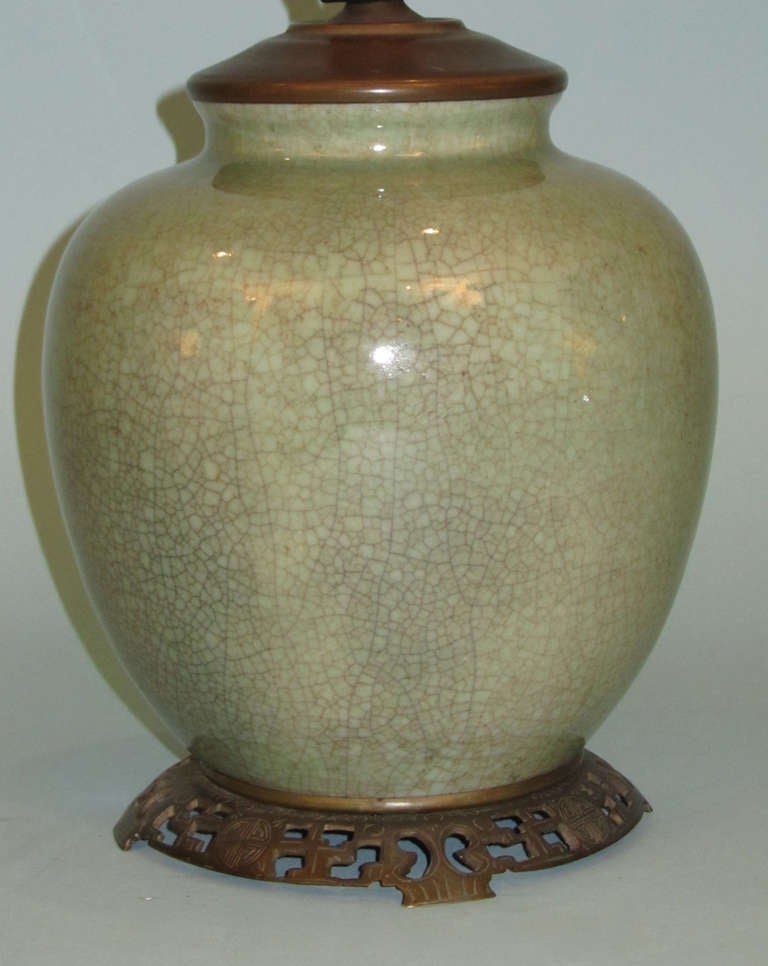 Chinese Celadon Lamp with Crackle Glaze