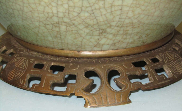 20th Century Chinese Celadon Lamp with Crackle Glaze