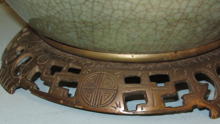 Chinese Celadon Lamp with Crackle Glaze In Excellent Condition In San Francisco, CA