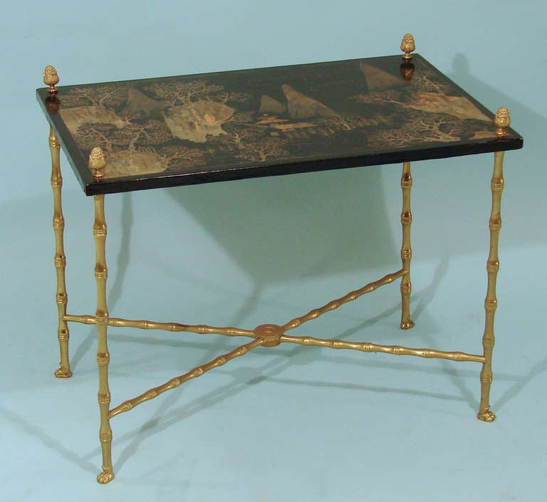 Black Lacquer Gilt Metal Table in the Chinoiserie Taste