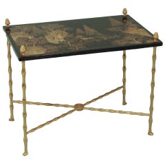 Black Lacquer Gilt Metal Table in the Chinoiserie Taste