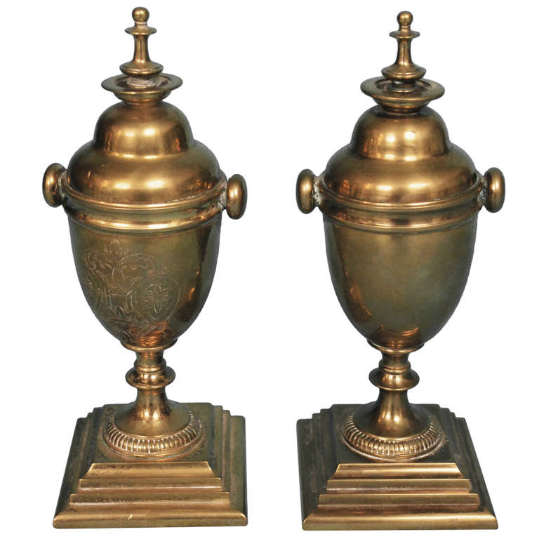 Pair of Engraved Victorian Brass Finials at 1stDibs