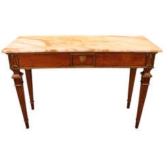 Italian Walnut Neoclassical Marble-Top Console Table