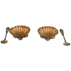 Boxed Pair of Shell Form Silver Gilt Open Salts with Spoons by Whiting