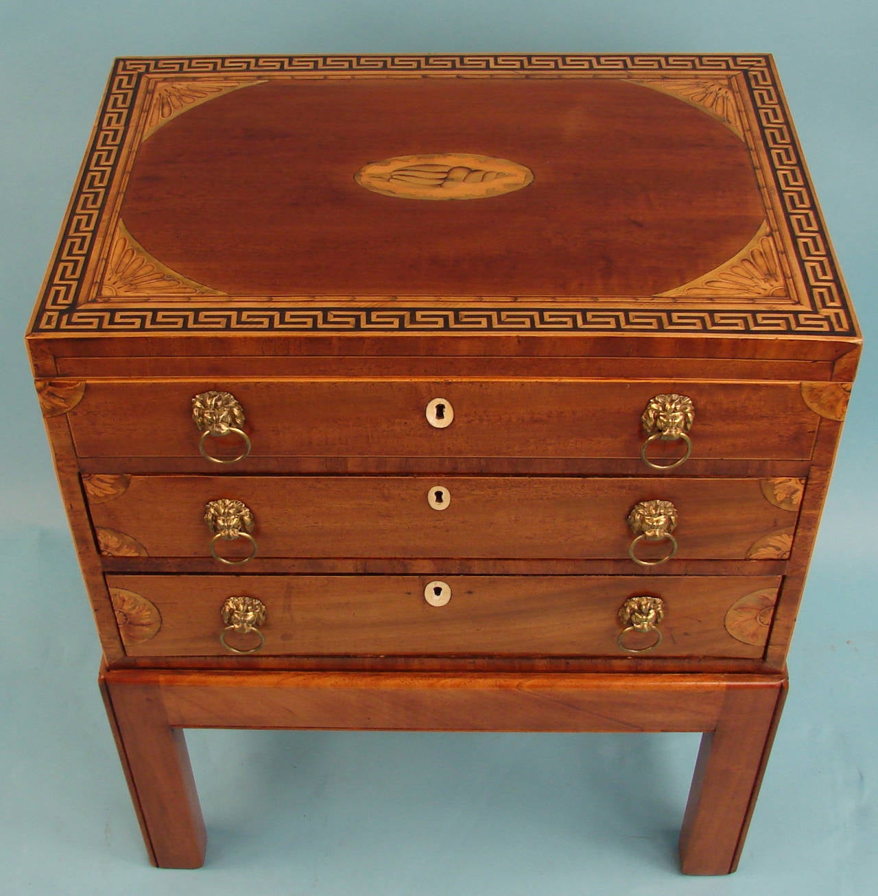 British George III Mahogany Inlaid Writing and Sewing Cabinet