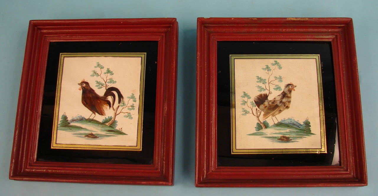 Regency Group of Four Watercolors of Birds Made with Feathers