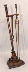 Antique Large Scale Set of 3 Renaissance Style Fire Tools and Stand