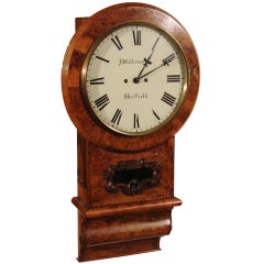 Antique English Burl Walnut Wall Clock Signed J. Willkinson Sheffield