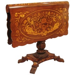 Antique Dutch Walnut Inlaid  Marquetry Dropleaf Table
