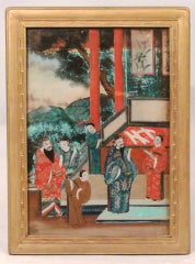 Group of Three Reverse-Painted Mirror Glass Panels