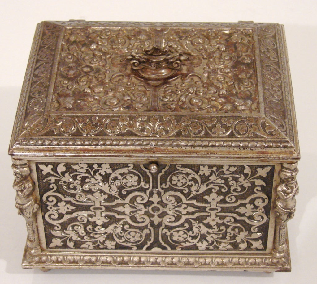 A Renaissance revival steel jewelry box.  signed O. Prachthauser, circa 1880.