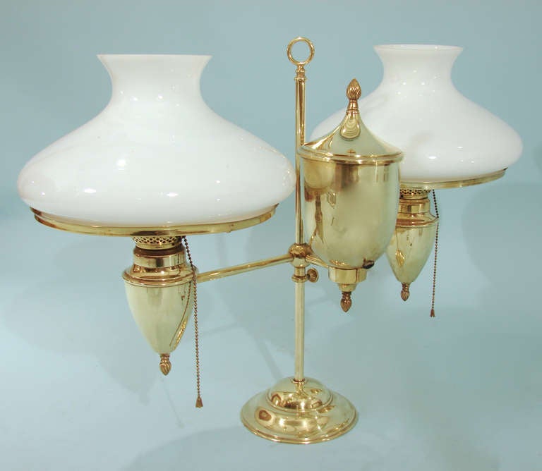 Victorian American Brass Double Students' Lamp by Bradley & Hubbard
