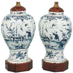 Pair of 18th Century Delft Blue and White Vases as Lamps