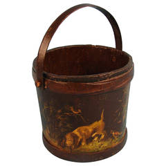 English Victorian Decorated Bucket with Dog Theme