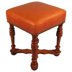 William and Mary Leather Upholstered Walnut Stool