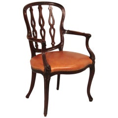 Antique George III Style Mahogany Armchair with Leather Seat
