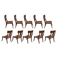Set of 10  Michael Taylor Ebonized Klismos Chairs