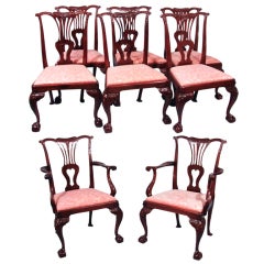 Eight George III Style Mahogany Dining Chairs in Fortuny Fabric