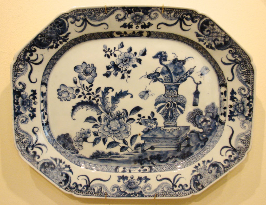English Pair of Large  Chinese Export Blue and White Platters