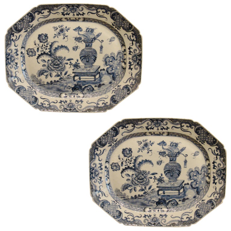 Pair of Large  Chinese Export Blue and White Platters