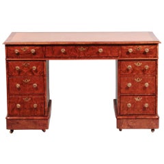 English Burl Walnut Kneehole Desk