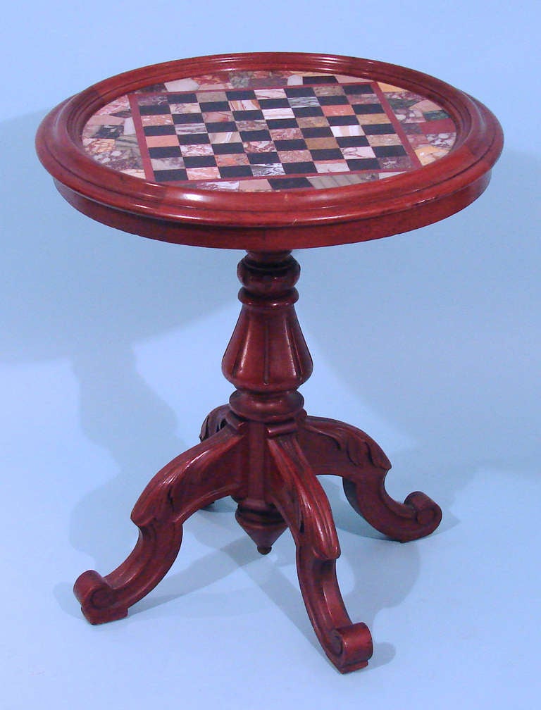 Mahogany Game Table With Marble Chessboard Inlay