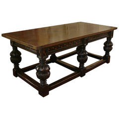 English Elizabethan Style Inlaid Oak Refectory Table