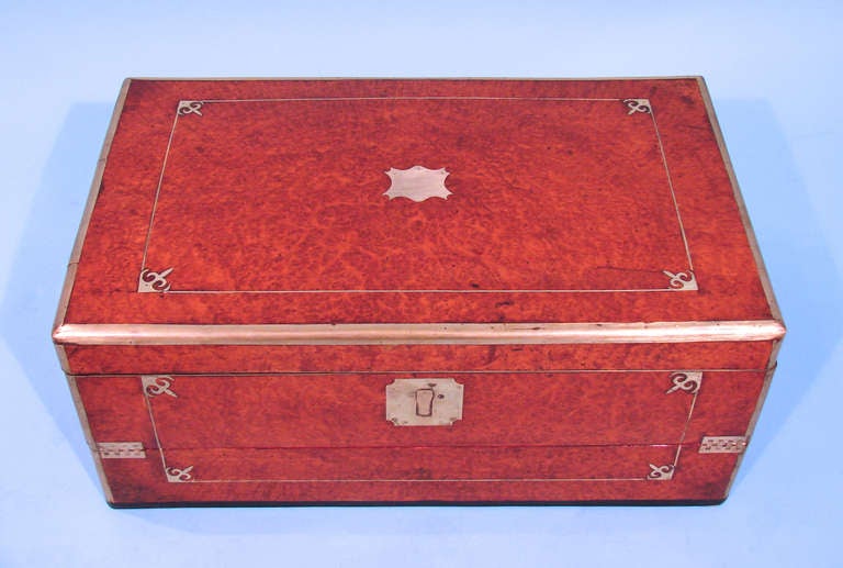 Large Chinese Export Brass Inlaid Amboyna Lap Desk