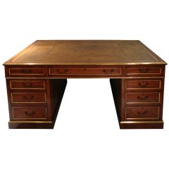 Antique Fine Rosewood and Walnut Brass Banded Partners' Desk