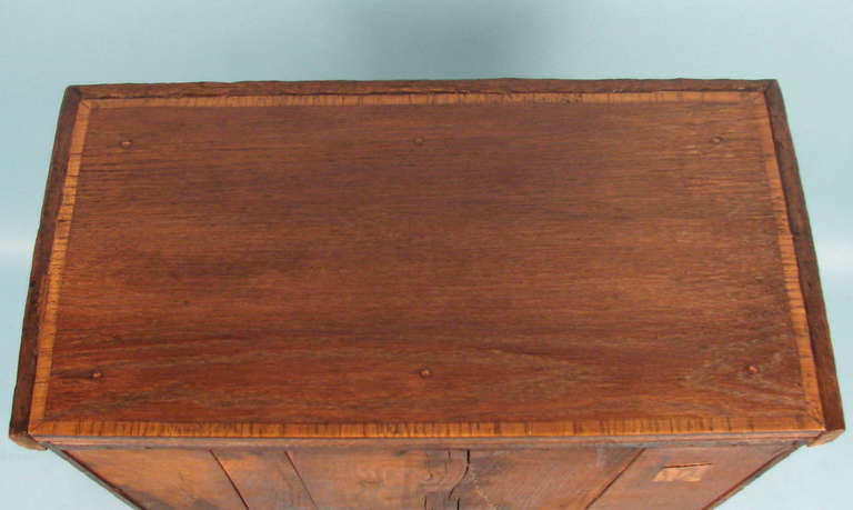 18th Century and Earlier Georgian Provincial Satinwood Inlaid Oak Small Cabinet