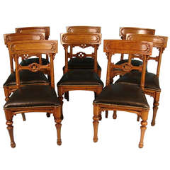 Unusual Set of 8 Gothic Revival Oak Chairs with American Flag