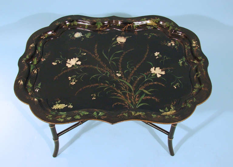 English Scalloped Papier Mache Tray on Stand