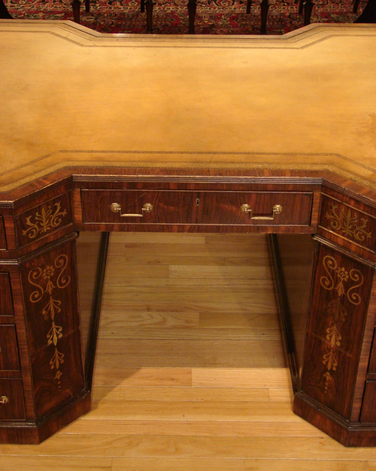 Important Large English Rosewood Brass Inlaid Partners Desk In Good Condition In San Francisco, CA