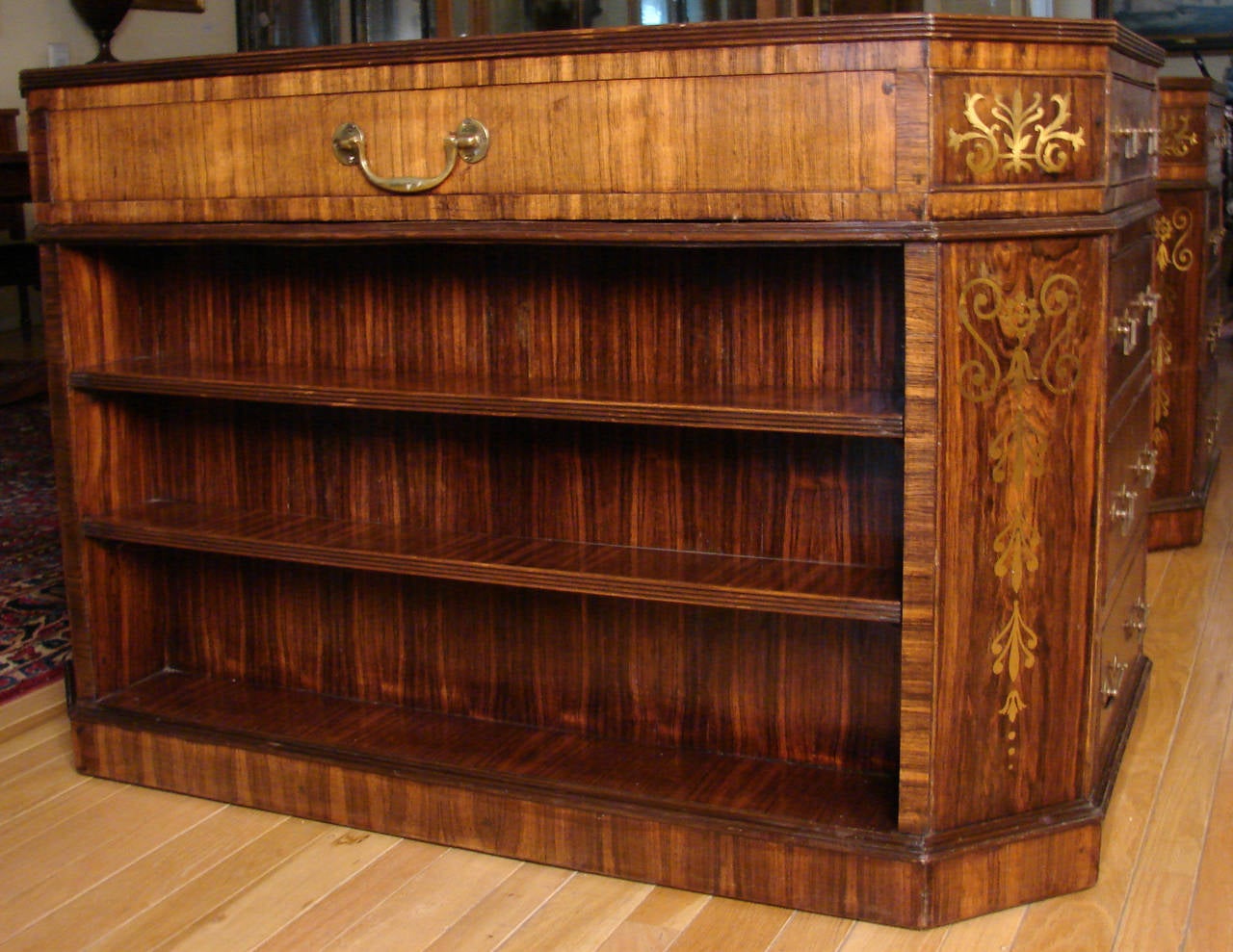 Important Large English Rosewood Brass Inlaid Partners Desk 1